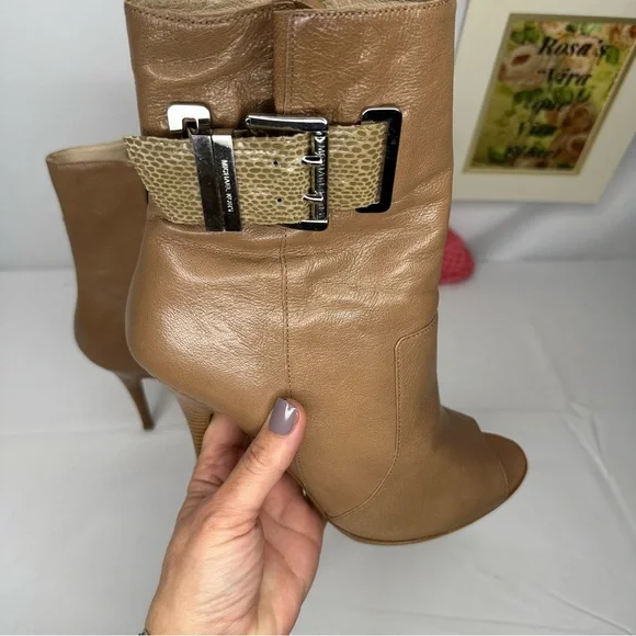 Michael Michael Kors Tan Leather Upper Peep Toe Boots Size 9.5 - Picture 7 of 16